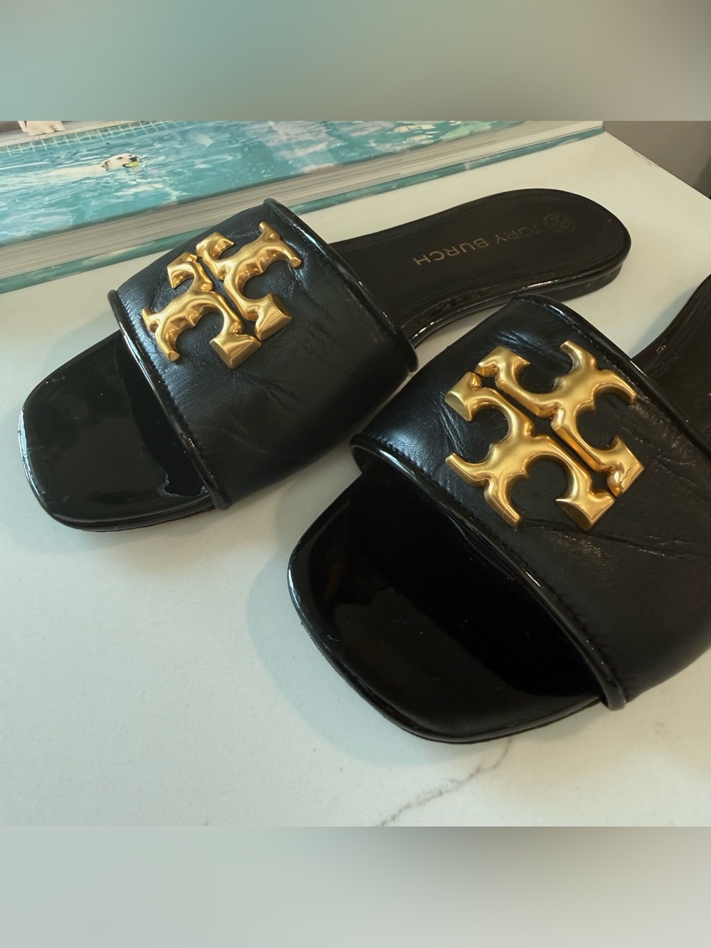 Tory Burch Black Eleanor Slides Sandals size 7 - Picture 6 of 7